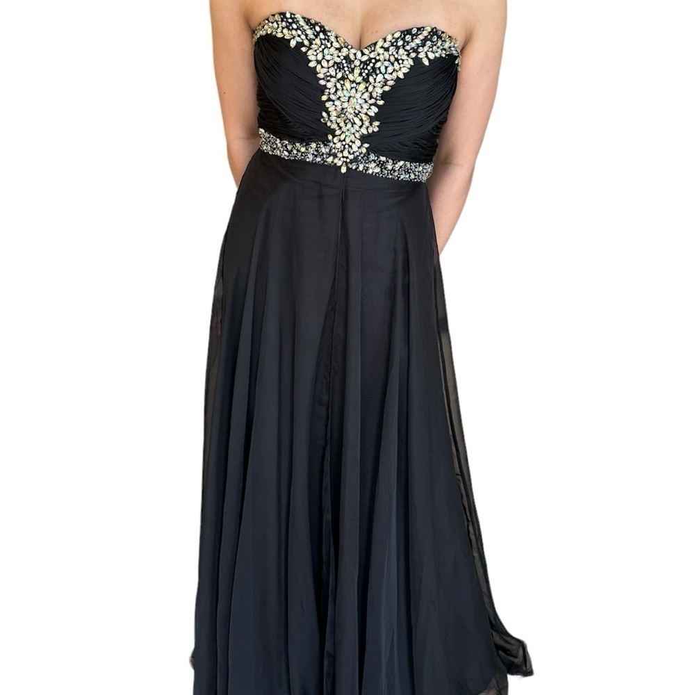 ✨Host Pick✨ BLACK CHIFFON PROM FORMAL EVENING GOWN WITH  RHINESTONE ACCENTS 4 - Picture 2 of 16